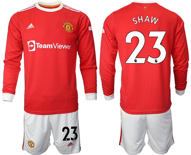 Men 2021-2022 Club Manchester united home red Long Sleeve #23 Soccer Jersey->manchester united jersey->Soccer Club Jersey